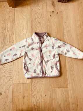 Cream Fleece Zip Jacket with Pink & Purple Animal Print